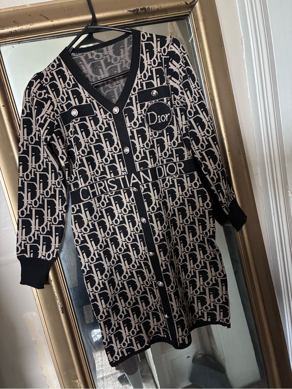 Black and Cream Sweater Dress